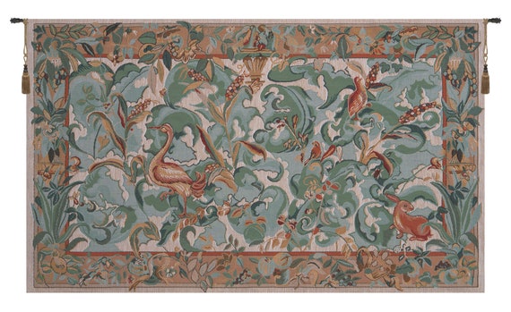 Enchanting European Floral Tapestry-Aristoloches Animals & Leaves Wall Art Decor, French Jacquard Hanging