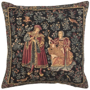 Concert Mille Fleurs, BELGIAN tapestry, cushion Covers, Decorative Floral JACQUARD Pillow Covers, 18x18, Medieval Belgian PILLOW Covers