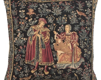 Concert Mille Fleurs, BELGIAN tapestry, cushion Covers, Decorative Floral JACQUARD Pillow Covers, 18x18, Medieval Belgian PILLOW Covers