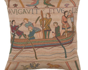 Bayeux L'Embarquement Tapestry Cushion Covers | 19x19 Inch Gobelin Pillow Covers | Woven French Throw Pillow Covers for Couch