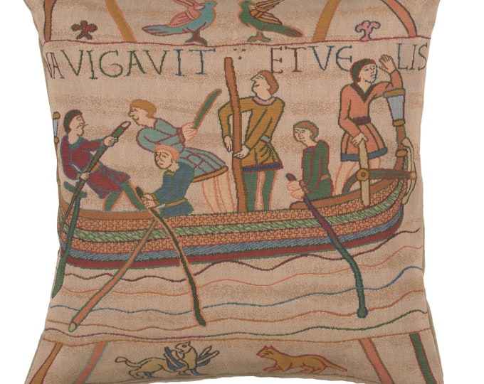 Bayeux Tapestry Cushion Cover: Woven French Pillow, 19x19 Inch