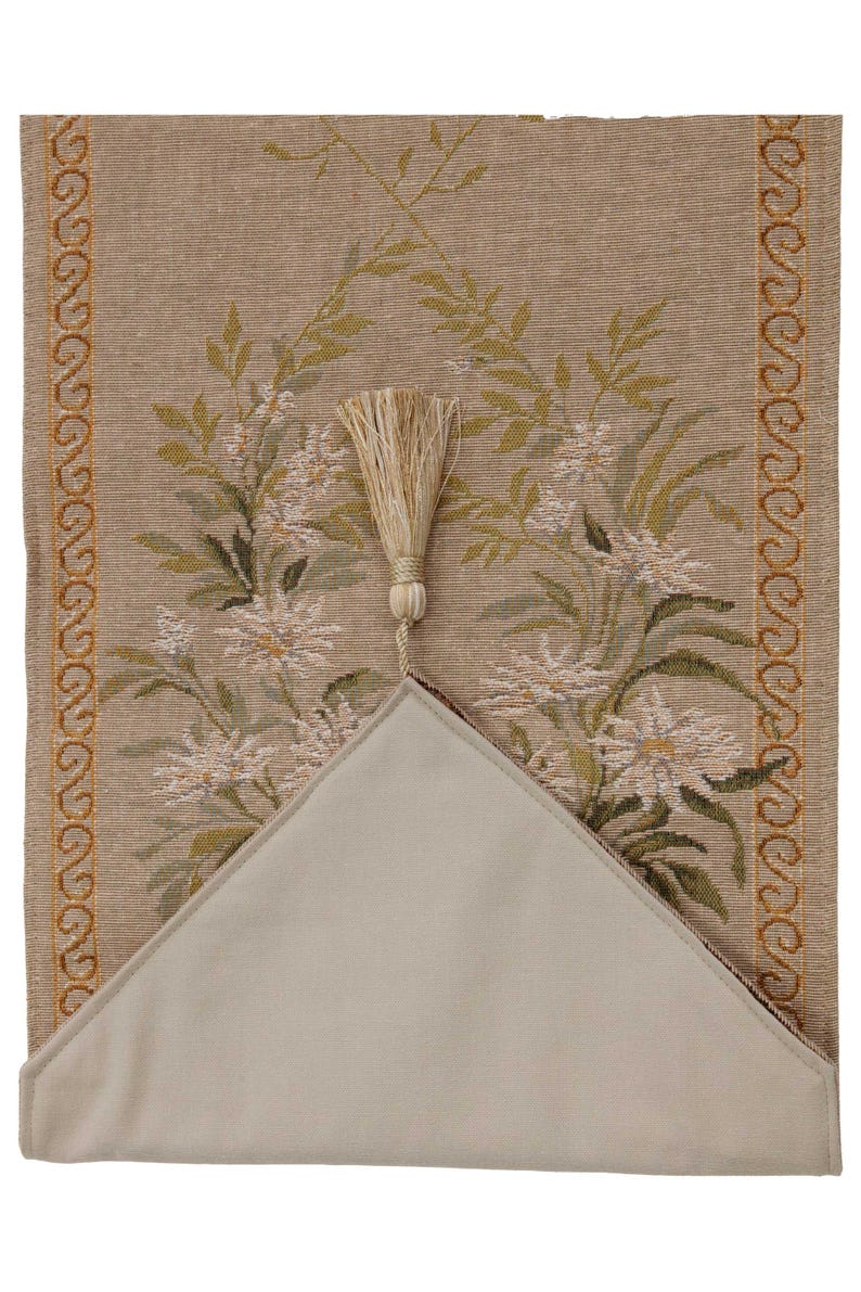 Aubusson Floral Table Runner: French Jacquard Woven Wool (71x14 inch image 8