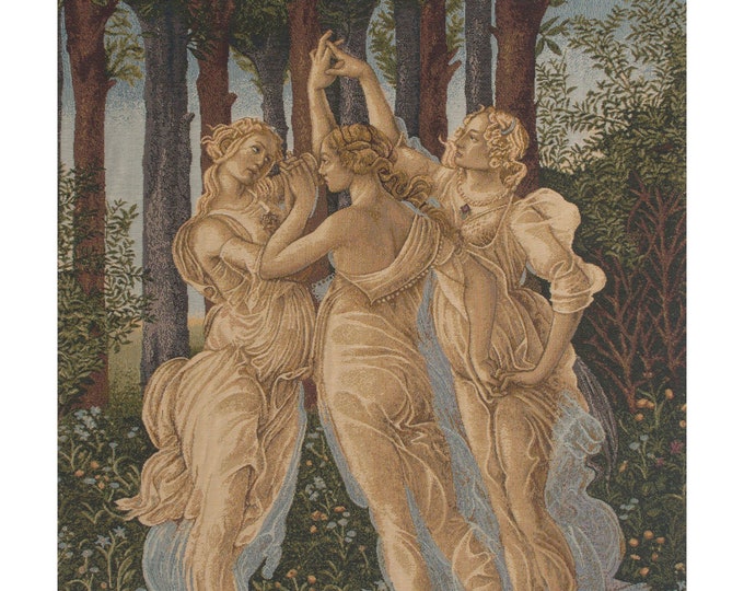 Tre Grazie European Wall Tapestry - Young Ladies Wall Decor Art - Woven Italian Wall Tapestry - Floral Decorative Wall Hanging