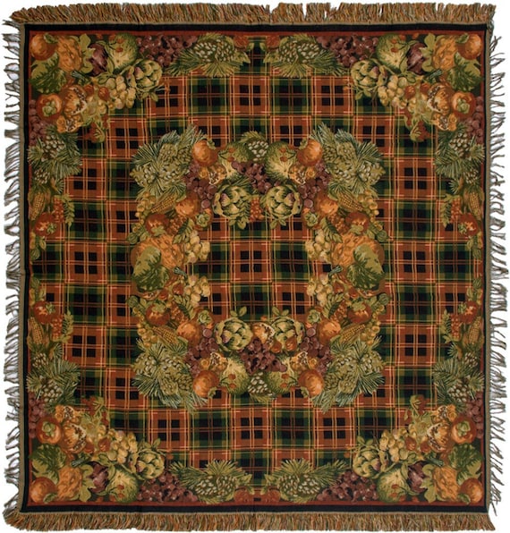 Autumn Medallion Tapestry Throw Blanket: Belgian Jacquard Woven Decor