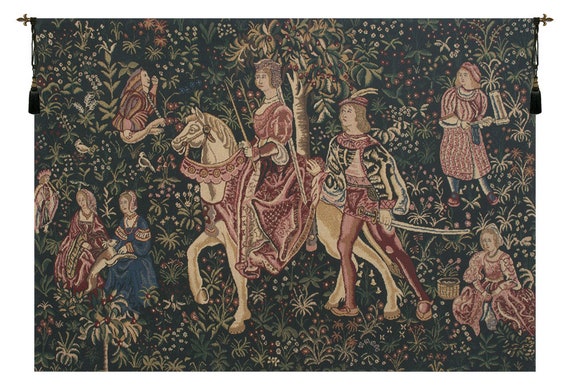 Noble Amazon Tapestry: Medieval Woven Wall Hanging, Belgian Decor
