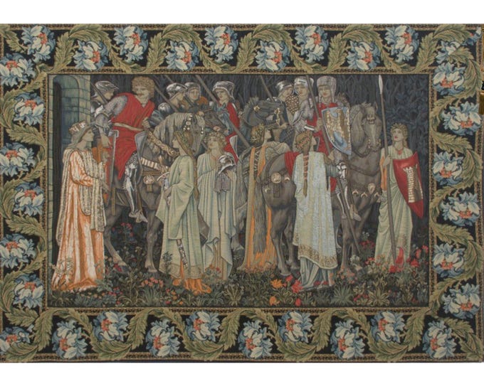 Holy Grail Medieval Tapestry Wall Hanging Knights of Round Table Belgian Woven Art