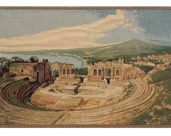 Taormina European Wall Tapestry - Historical Famous Place Wall Decor Art - Woven Italian Wall Tapestry - Unique Decorative Wall Hanging