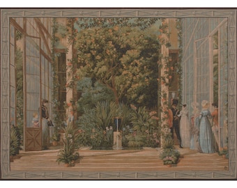 La Grand Serre European Wall Tapestry - Green Garden French Wall Hanging - Peoples Art Woven Wall Tapestry - Decorative Jacquard Wall Art