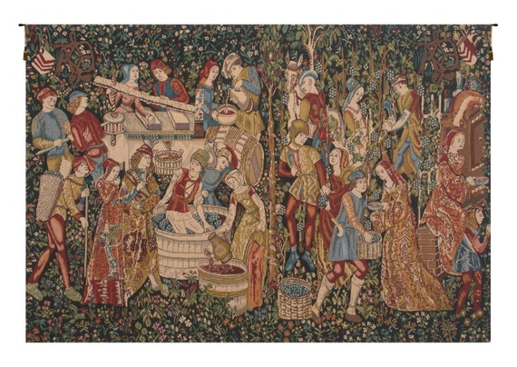 Wine Makers Tapestry: Belgian Woven Medieval Wall Hanging