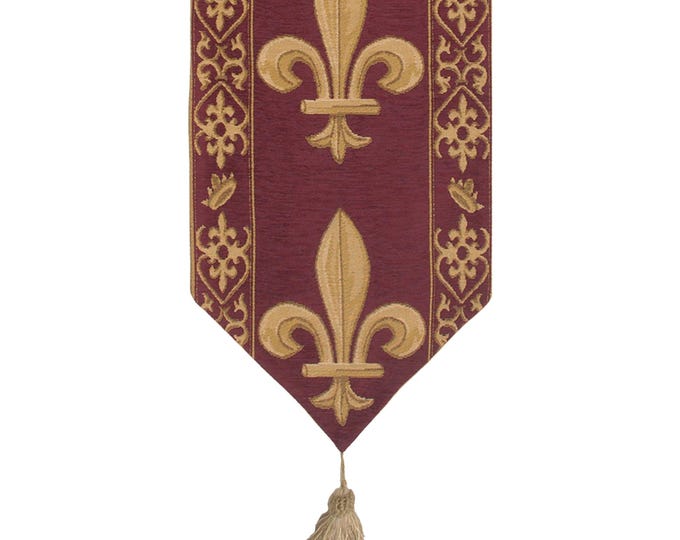 Fleur de Lys Jacquard Table Runner: European Woven Cotton, 48x12 inch