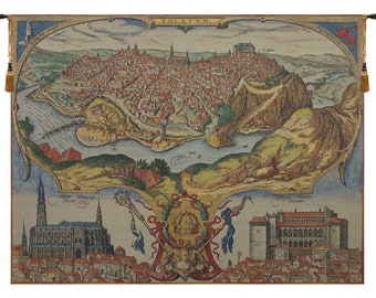 Toledo European Wall Tapestry - City Map Decorative Wall Hanging - Woven Belgian Wall Tapestry - Jacquard Fine Wall Decor Art