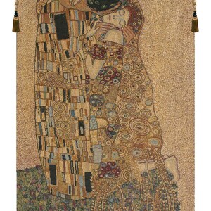 European Wall Tapestry The Kiss II Wall Art, Italian Bedroom Wall Decor, Gustav Klimt Couple Woven Wall Hanging Tapestry Gift For Him/Her