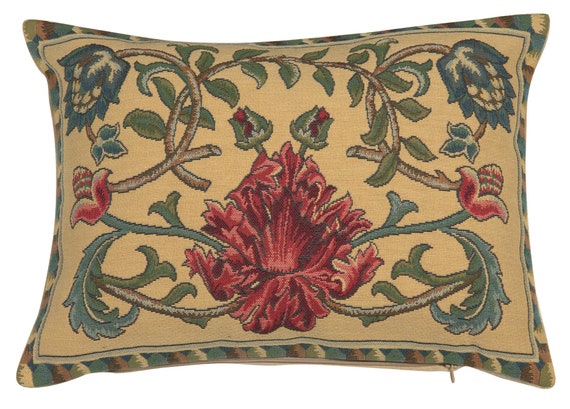 William Morris Tapestry Pillow Cover: Belgian Jacquard Woven Cushion (13x18)