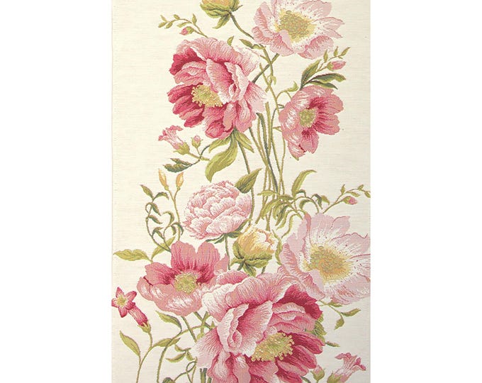 Peonies Tapestry Table Runner: Jacquard Woven Cotton, 71x19 inch