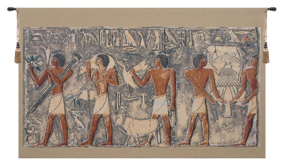 Saqqarah Blue Egyptian Tapestry: Woven Medieval Wall Art