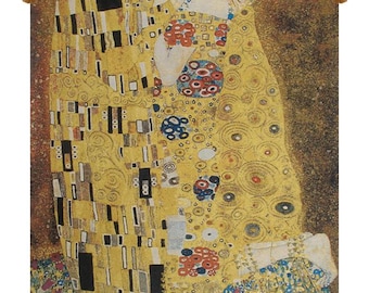 The Kiss Flanders European Wall Tapestry - Gustav Klimt Wall Art - Jacquard Wall Décor Art - Decorative Woven Painting Wall Hanging