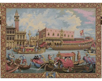 Return of Bucintoro European Wall Tapestry - Coastal Dwelling Wall Decor Art - Woven Italian Wall Tapestry - Castle Jacquard Wall Hanging