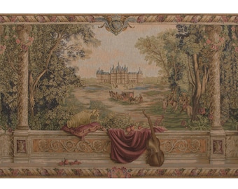 Verdure au Chateau European Wall Tapestry - Woven French Wall Hanging - Landscape Decorative Wall Décor Art - Castle Jacquard Wall Tapestry