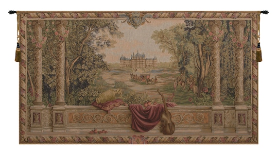 French Castle Wall Tapestry: Verdure au Chateau, Woven in France (60x106 inch)