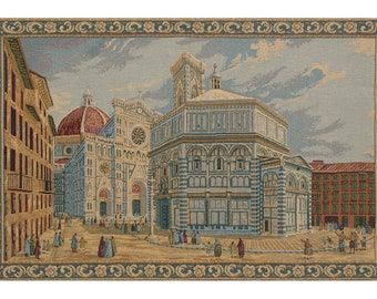 Duomo e Battistero Firenze European Wall Tapestry - Historical Famous Place Wall Art - Woven Italian Wall Tapestry - Castle Wall Hanging