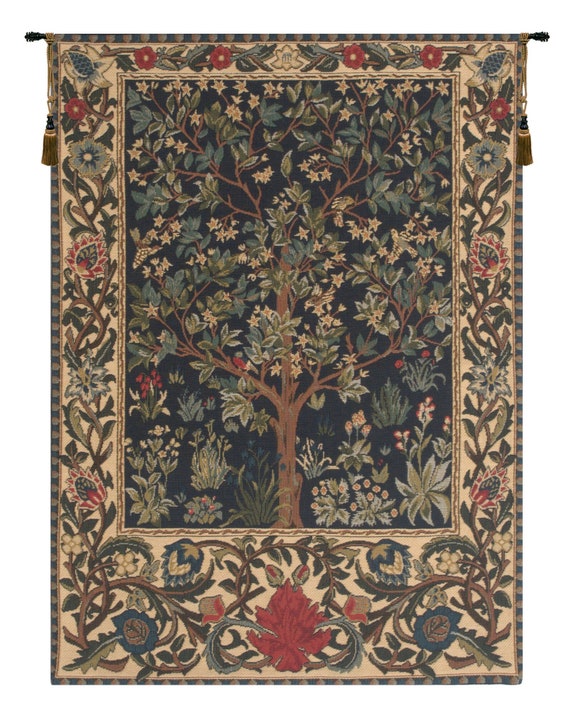 William Morris Tree of Life Tapestry: Mille Fleurs Woven Wall Hanging
