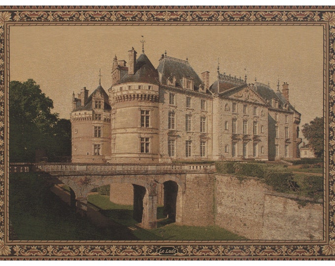 French Chateau Tapestry: La Lune Castle Jacquard Woven Wall Hanging