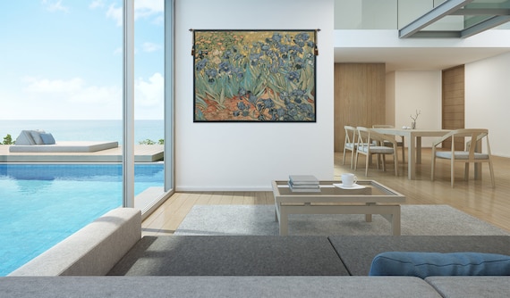 Van Gogh Iris Landscape Tapestry: European-Style Woven Wall Hanging for Living Room Decor
