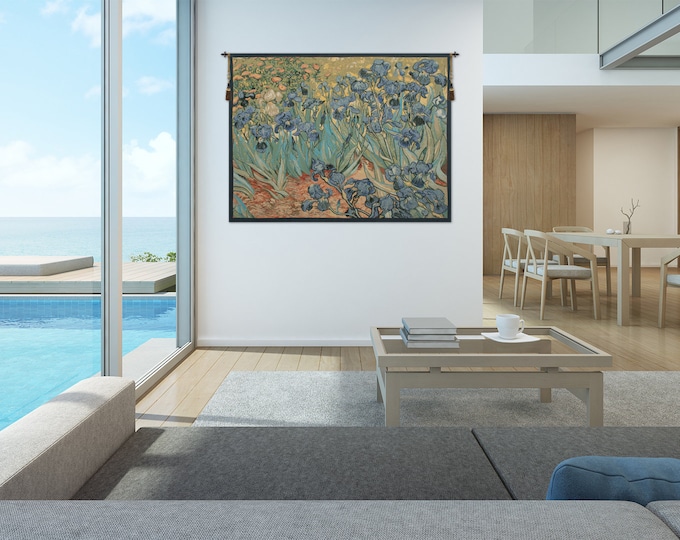 Van Gogh Iris Landscape Tapestry: European-Style Woven Wall Hanging for Living Room Decor