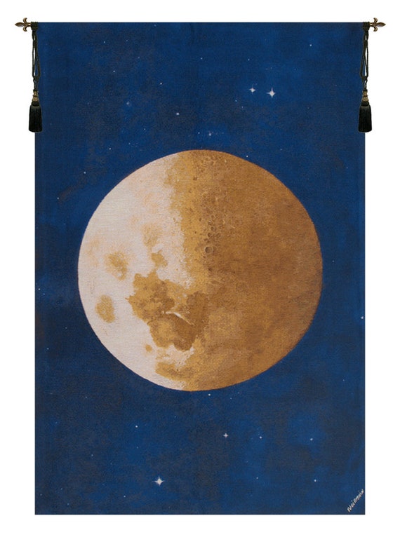 Moon Tapestry: E. Noirmain Art, Celestial Woven Wall Hanging