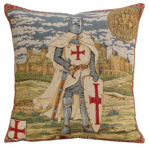 Medieval Knight Tapestry Pillow Cover: Woven Cotton Cushion (18x18 inch)