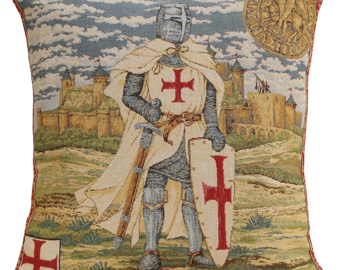 Medieval Knight Tapestry Pillow Cover: Woven Cotton Cushion (18x18 inch)