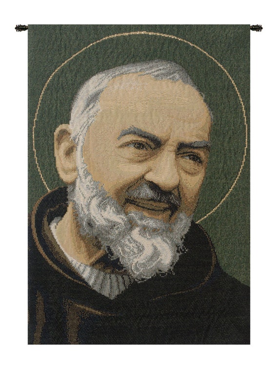 St. Pio Italian Woven Wall Tapestry: Religious Decor Art