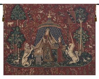 Medieval Lady and Unicorn Woven Wall Tapestry - Decorative Hanging Art for Home, Living Room, Bedroom