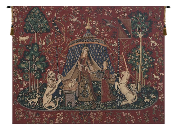 Lady and the Unicorn Woven Tapestry: Medieval Home Wall Hanging