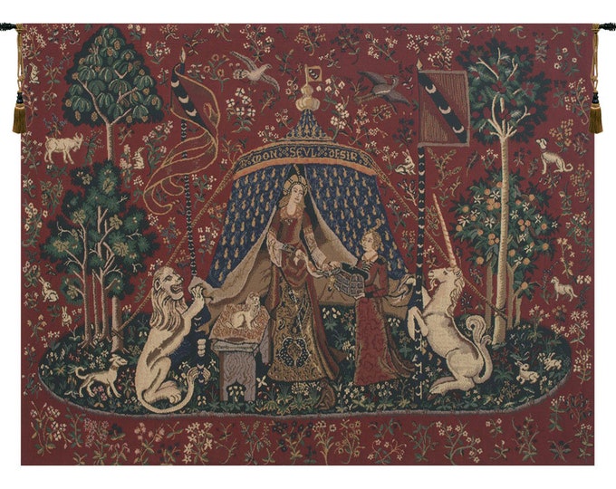 Lady and the Unicorn Woven Tapestry: Medieval Home Wall Hanging