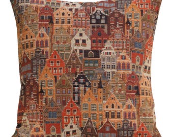 Brugge Houses Belgian Tapestry Cushion Cover - European Architecture Pillow Case for Couch Decor