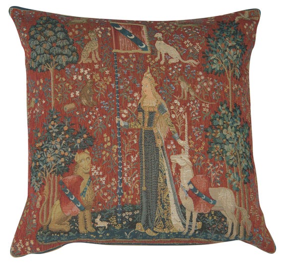 Lady and the Unicorn Tapestry Pillow Cover: Medieval Woven Cushion (19x19 Inch)