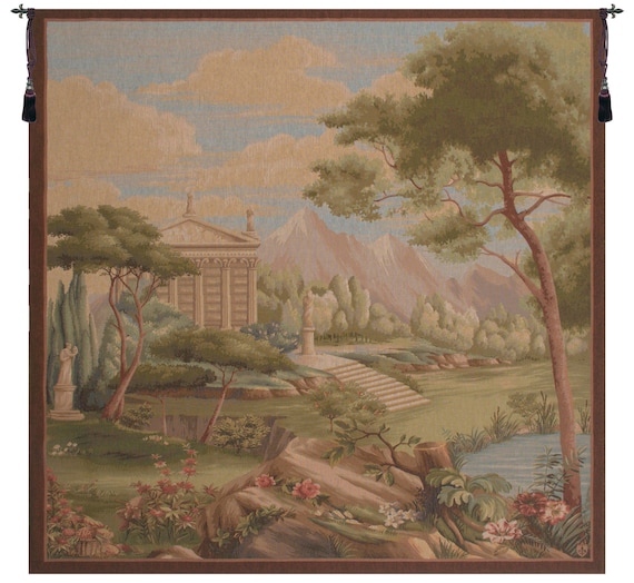 French Garden Landscape Tapestry: Woven Jacquard Wall Decor for Elegant European-Inspired Home Aesthetics