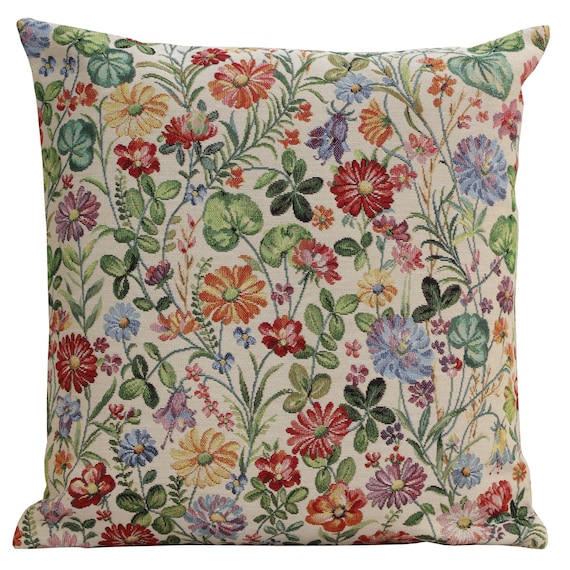 Serafina Tapestry Pillow Cover 18x18 inch – Elegant Floral Woven Pillow Cover – Jacquard Throw Pillows Case for Bedroom