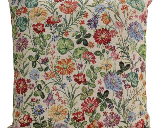 Floral Tapestry Pillow Cover – Elegant Jacquard Woven Throw, 18x18 inch