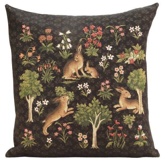 Woven Belgian Cotton Rabbit Family Tapestry Pillow Cover - 18x18 Inch Decorative Cushion for Sofa