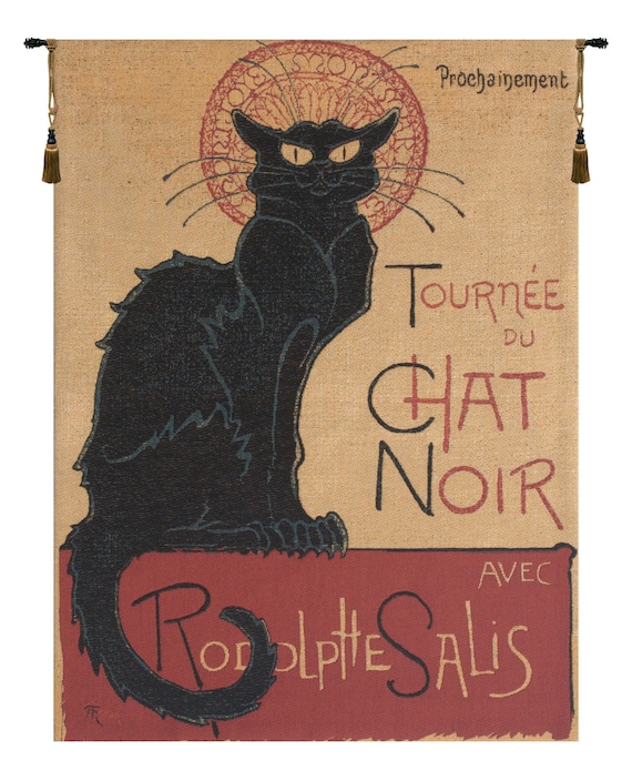 Tournee du Chat Noir Belgian Tapestry - Vintage Cat Art Wall Hanging - Woven Animal Decor