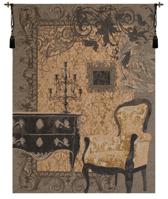 Louis XVI Gold Wall Tapestry: French Woven Decor (58x44 inch, 79x59 inch)