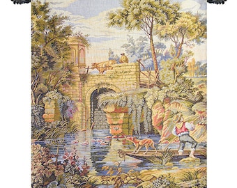 Ponte Old Bridge European Wall Tapestry - Lake Classical Wall Decor Art - Woven Italian Wall Tapestry - Jacquard Unique Wall Hanging