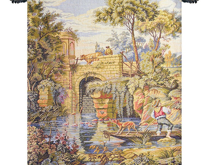 Italian Jacquard Woven Wall Tapestry: Ponte Old Bridge, Boucher Art
