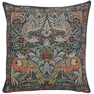 William Morris Tapestry Pillow Cover: Peacock and Dragon Woven Cushion (16x16)