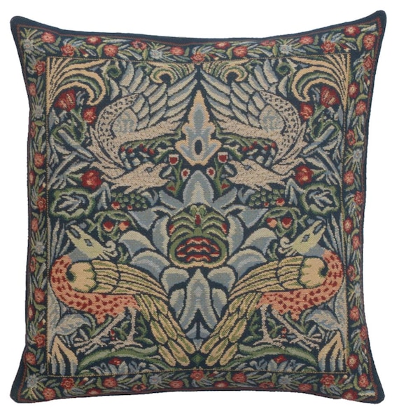 William Morris Tapestry Pillow Cover: Peacock and Dragon Woven Cushion (16x16)