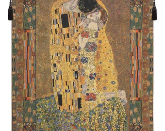 Gustav Klimt The Kiss Tapestry Belgian Jacquard Woven Art Nouveau Wall Hanging Decor