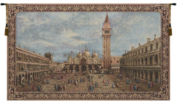 Venetian Cityscape Wall Tapestry - Piazza San Marco Woven Hanging for European-Inspired Home Decor