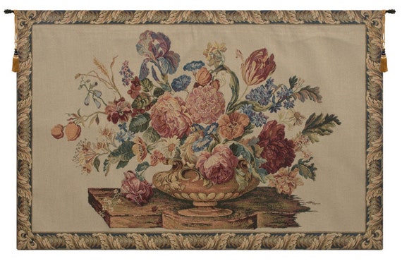 Floral Belgian Wall Tapestry: Pensee Flower Art, 26x42 inch